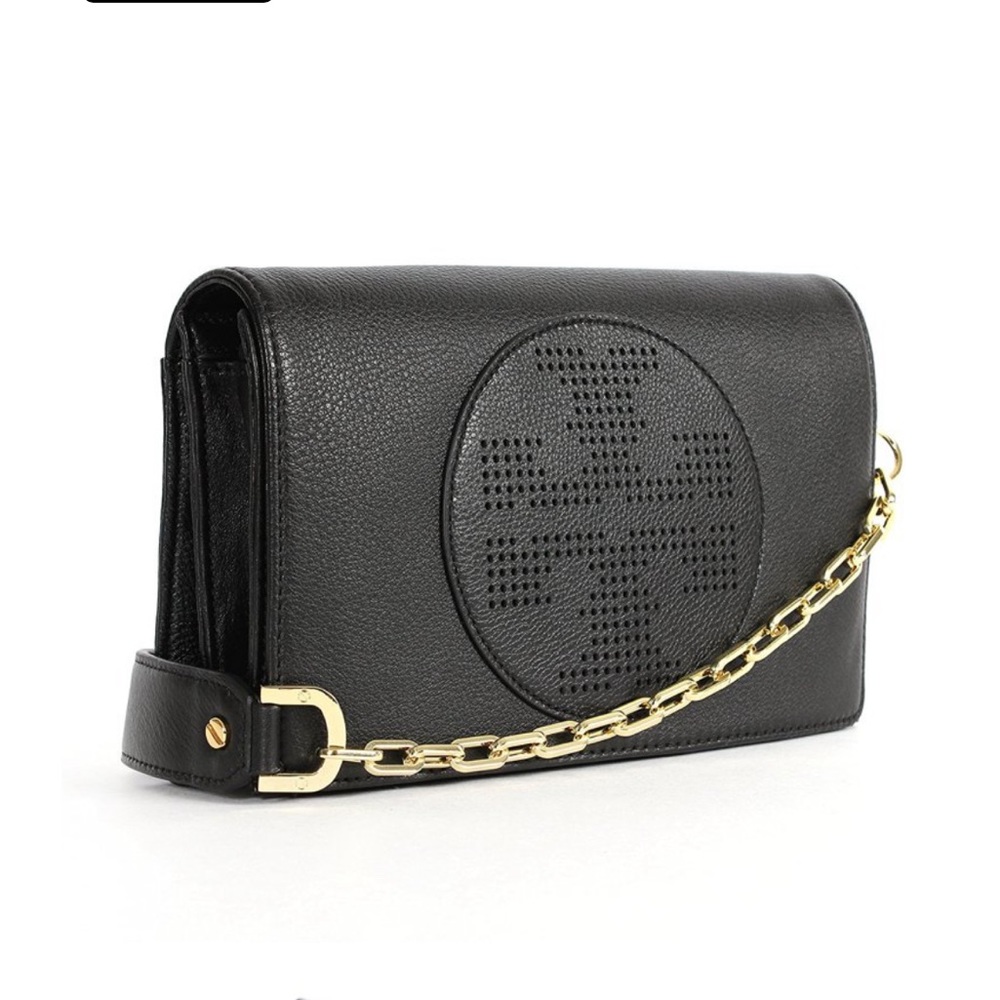 Tory Burch Kipp Crossbody Perforated Logo Bag in Black
